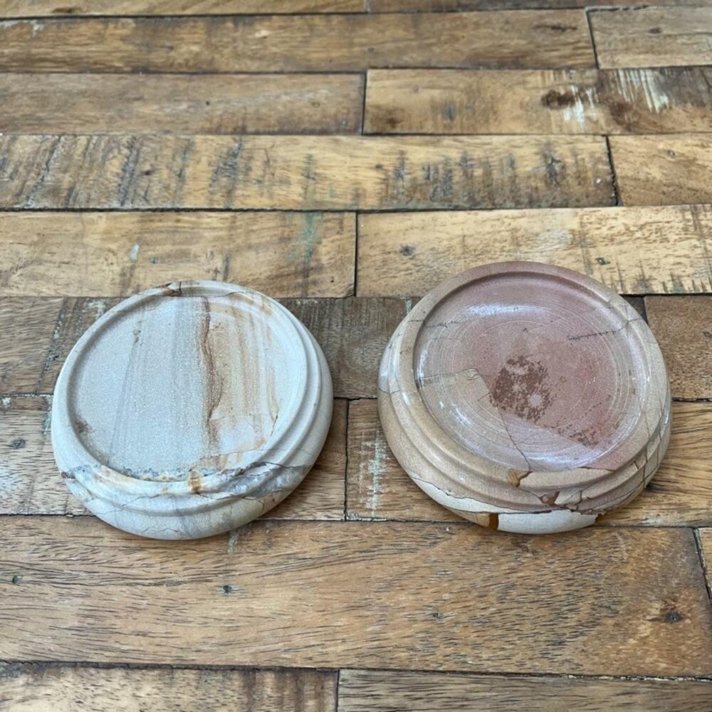 Carved Natural Stone Candle Holders Set of 2 3.75"